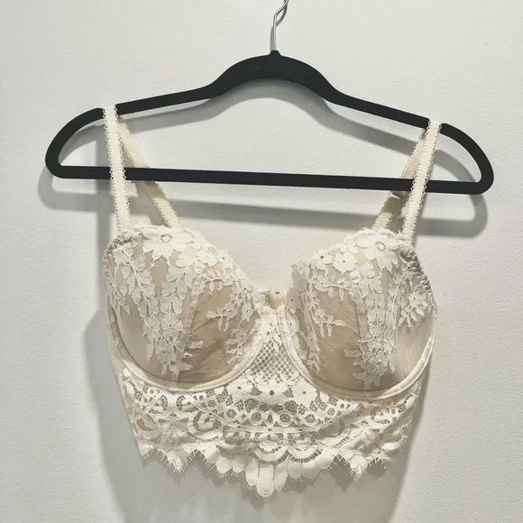 Victoria’s Secret Dream Angels Lined Demi Bust Longline Ivory Cream Lace 32DDD - Picture 6 of 12